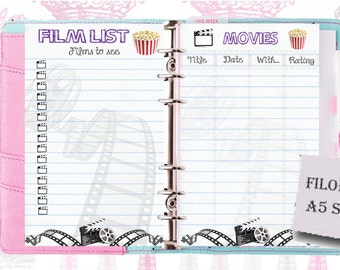 Imprimible paginas lista de  peliculas para Filofax A5 pack de 2 ! Descarga inmediata!