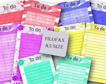 A5 Filofax printable To do list , A5 planner, 10 insert pages 5 colors, cute design, Instant Download!