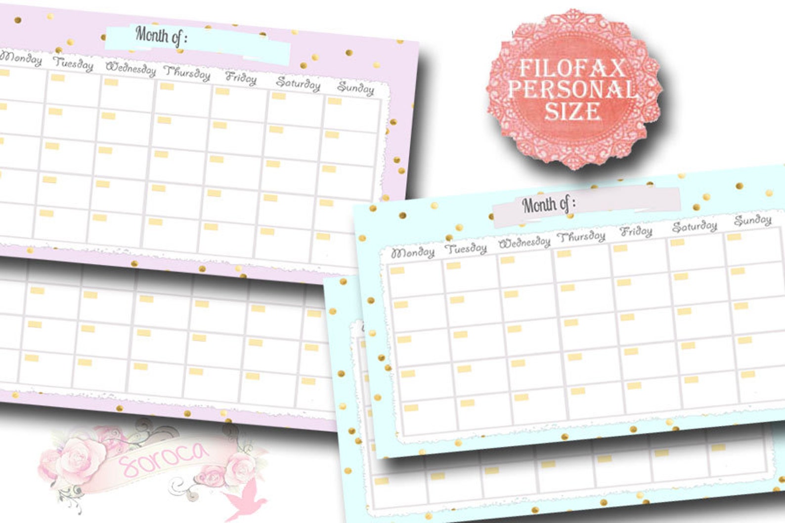 Filofax Personal Printable Calendar Planner, Perpetual Calendar , PDF