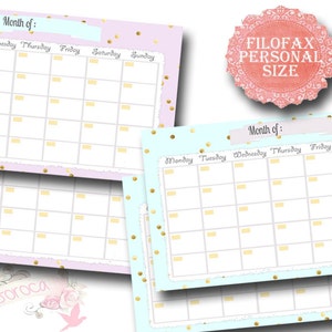 Filofax Personal Printable Calendar planner, perpetual calendar , PDF, cute design ,Monthly calendar, Instant Download!