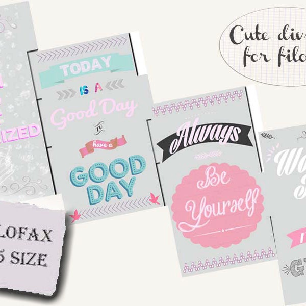 Dividers A5 Filofax printable, Filofax Zitate Einlegeseiten, Filofax Dashboards mit Tabs, 4er Set, süßes Design, Instant Download!