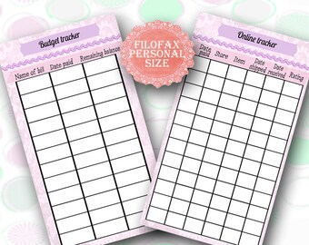 Insertions de suivi Filofax pour budget et achats en ligne (modèle PDF)
