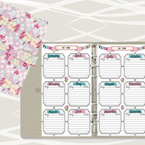 Filofax Personal Size, Printable Year on 2 Pages, 2 Insert Pages Cute ...