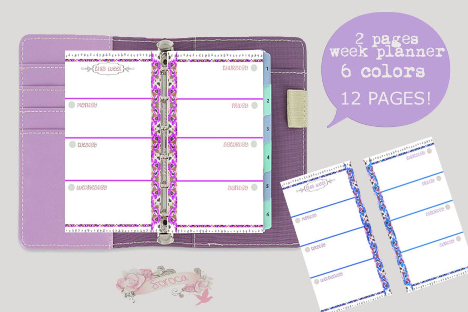 Filofax A5 Printable Week in 2 Pages, Kit 6 Colors, Filofax Inserts ...