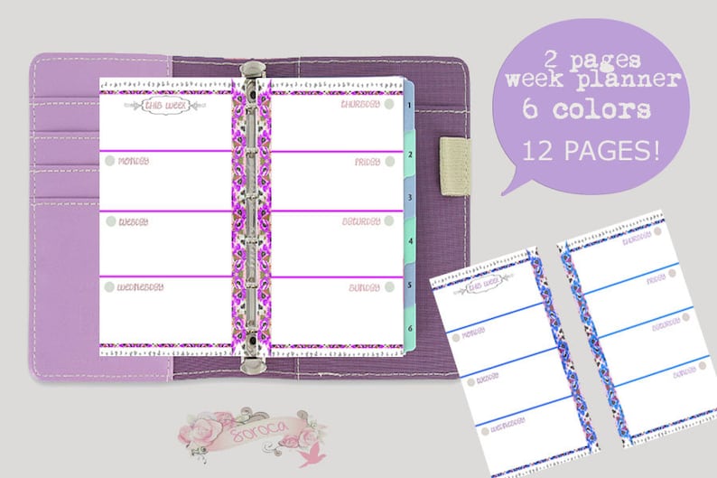 Filofax A5 Printable Week in 2 Pages, Kit 6 Colors, Filofax Inserts ...