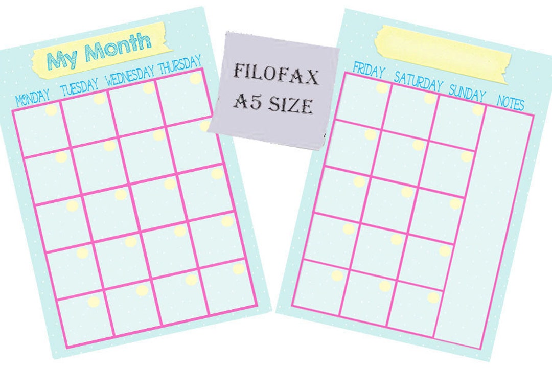 Filofax A5 Printable Month on 2 Page Blue,2 Planner Pages,dots Designs ...