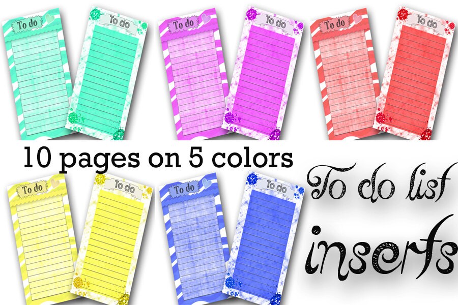 A5 Filofax Printable to Do List , A5 Planner, 10 Insert Pages 5 Colors ...