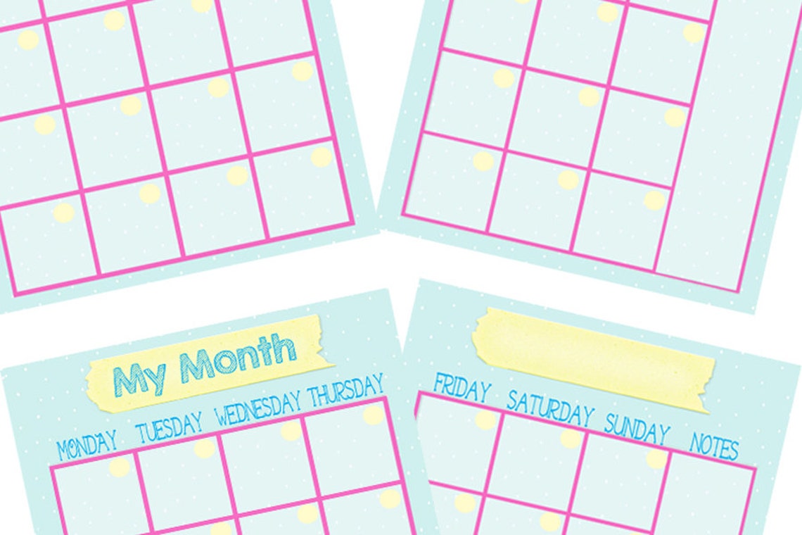 Filofax A5 Printable Month on 2 Page Blue,2 Planner Pages,dots Designs ...