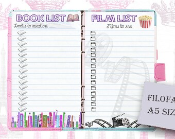 Filofax A5 Buch und Filmliste Einlagen (Digitaler Download)