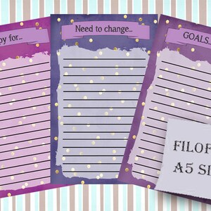 Goals and list planner, printable planner, notes,purple color, A5 size, cute design, Instant Download!