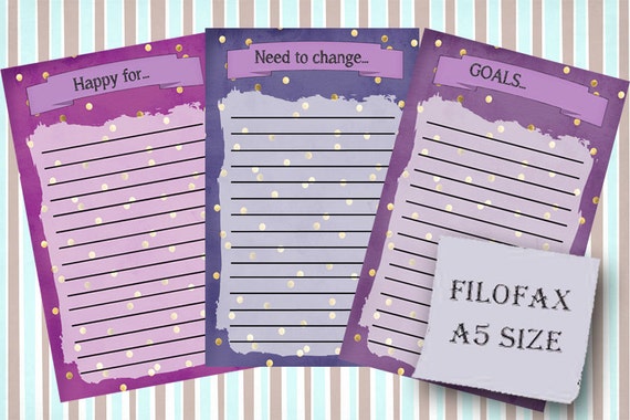 Goals List Planner, Purple A5 Printable Inserts (Instant Download)