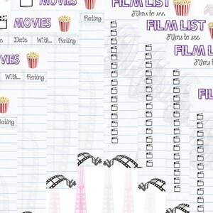 Filofax inserts movies and films list, A5 size, 2 insert pages cute design, Instant Download image 2