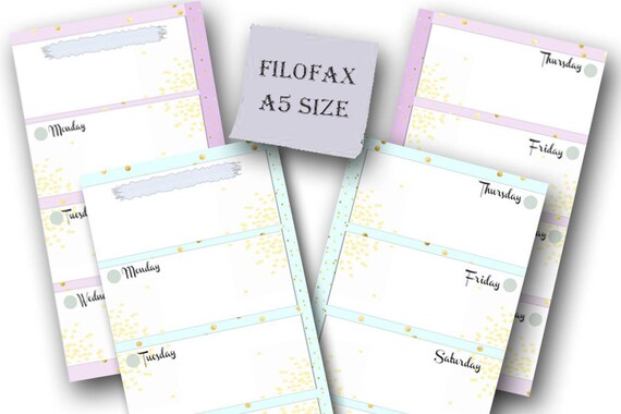 Filofax A5 printable week in 2 pages kit 2 colorsmint and | Etsy