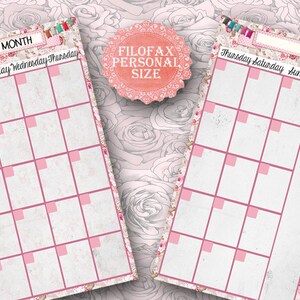 Filofax Personal monthly planner ,insert planner pages, mont on 2 pages, cute designs, flowers, Instant Download!