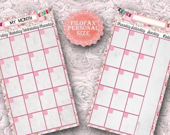 Filofax パーソナルマンスリープランナー インサート、花柄デザイン（PDF ダウンロード）