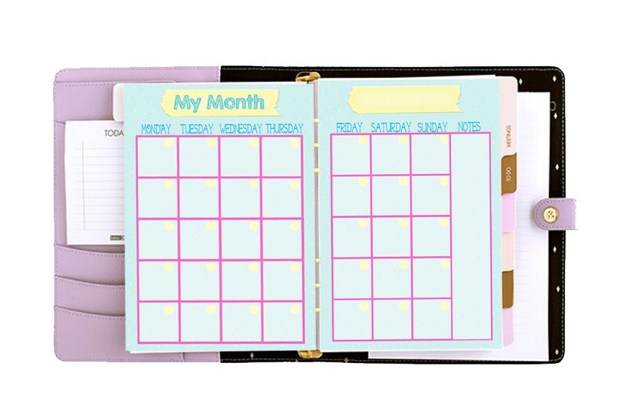 Filofax A5 Printable Month on 2 Page Blue,2 Planner Pages,dots Designs ...