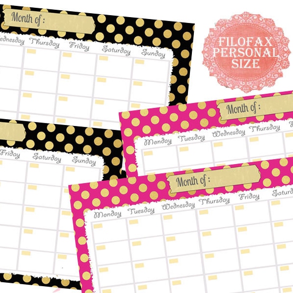 Imprimible calendario perpetuo,  tamaño filofax personal , descarga inmediata!