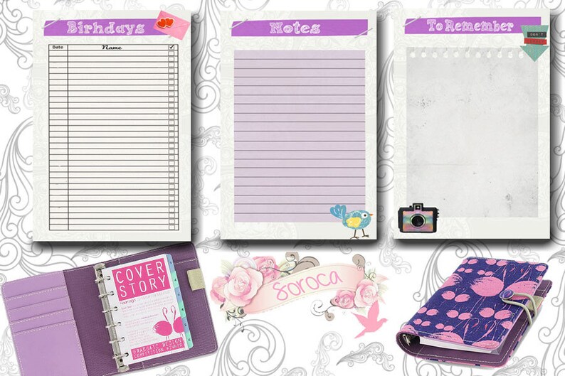 Filofax Pocket Printable Kit Purple, Home Management,6 Planner Pages ...