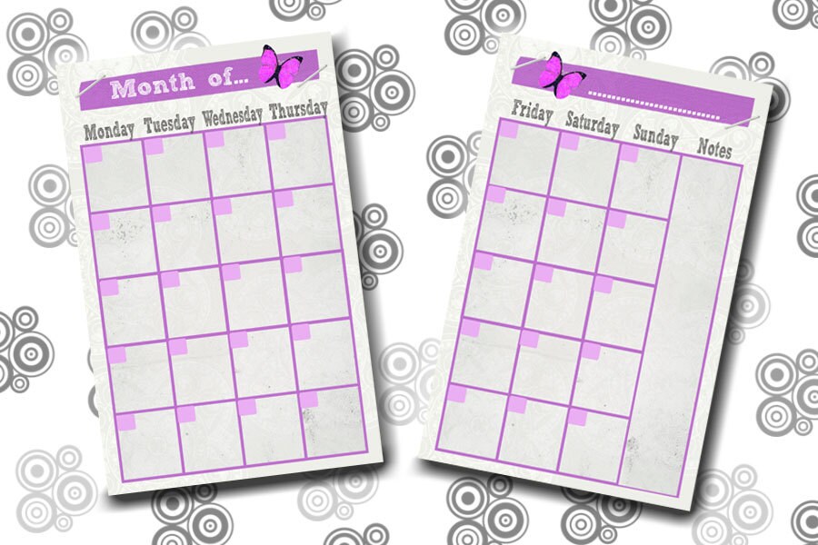 Filofax Pocket Printable Month on 2 Page Purple,2 Planner Pages ...