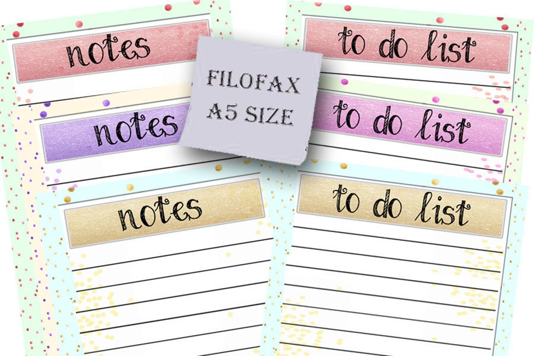 A5 Filofax Printable to Do List and Notes, 3 Colors, 6 Insert Pages ...