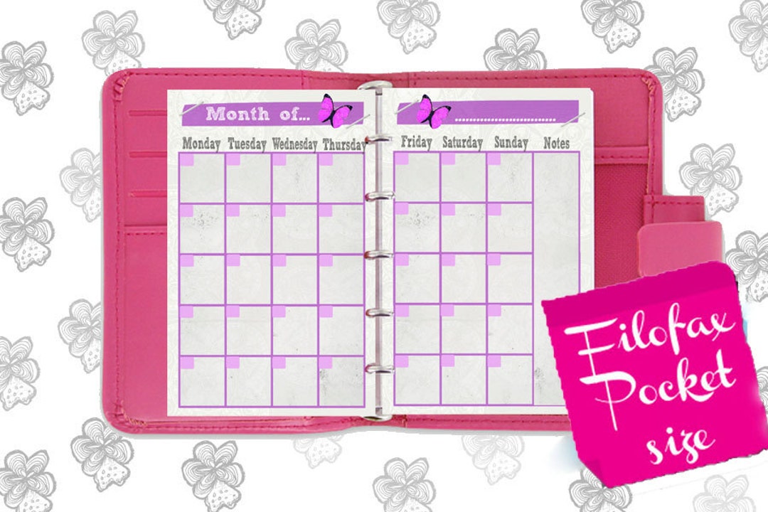 Filofax Pocket Printable Month on 2 Page Purple,2 Planner Pages ...