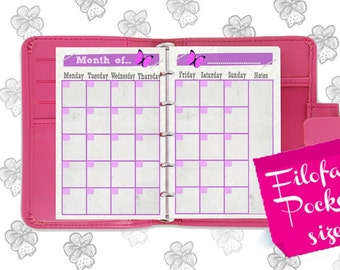 Filofax Pocket druckbarer Monat auf 2 Seiten lila, 2 Planerseiten, Sofort Download, PDF !