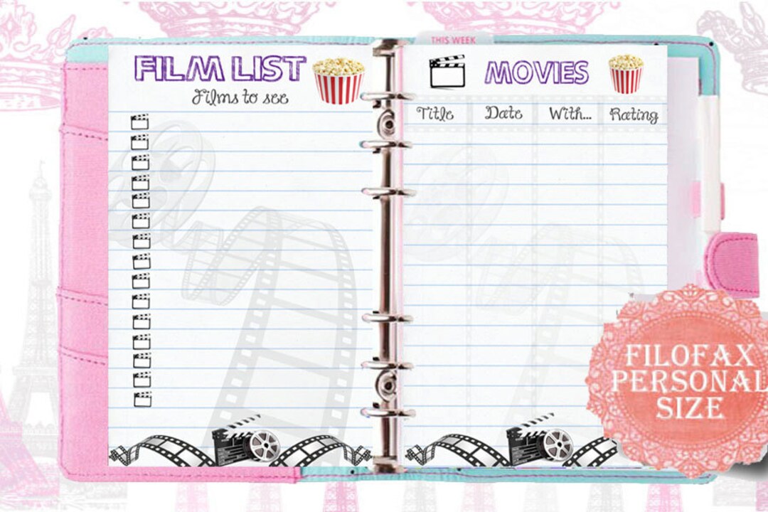 Filofax Inserts Movies and Films List, Personal Size, 2 Insert Pages ...