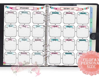 Filofax パーソナルサイズ 誕生日予定リスト挿入物 (PDF ダウンロード)