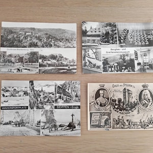 Set of 4 DDR Travel Postcards – Handwritten, Stamped, 1980s – Blankenburg, Seiffen, Ehrenfriedersdorf, Stolpen