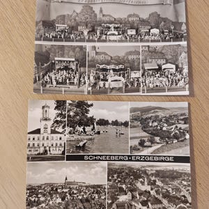 Set of 2 DDR, East Germany Postcard Set – Erzgebirge Village Diorama & Schneeberg Views (Unused) - 1980&#39;s