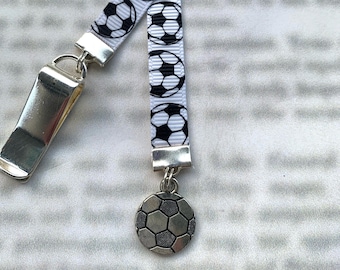 Soccer bookmark / Foot Ball Bookmark / Soccer Mom bookmark - Clip to book cover then mark page with the ribbon. Never lose your bookmark!