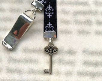 Key bookmark / Key to my Heart bookmark / Skelton Key / Cute Attachable Bookmark - Special clip attaches to cover, ribbon marks your page!