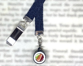 Sushi Maki attachable bookmark - Special clip attaches to cover, ribbon marks your page, never lose your bookmark again!