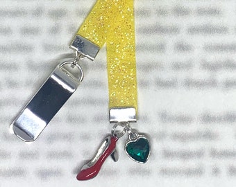 Wizard of Oz, Ruby Slippers Attachable Bookmark - Special clip attaches to cover, ribbon marks your page, never lose your bookmark again!