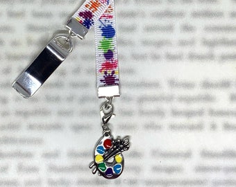 Artist Painter Palette attachable bookmark - Special clip attaches to cover, ribbon marks your page, never lose your bookmark again!