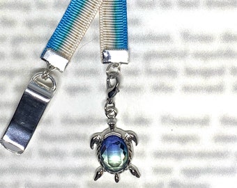 Sea Turtle Beach Lover attachable bookmark - Special clip attaches to cover, ribbon marks your page, never lose your bookmark again!