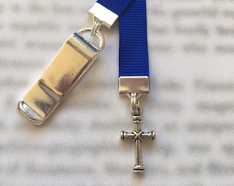 Cross, Faith, Religious, Bible, Christian Attachable Bookmark - Special clip attaches to cover, ribbon marks your page!