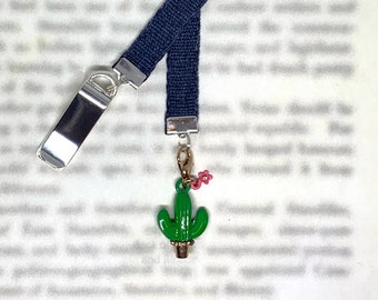 Saguaro Flowering Cactus bookmark  - Attach special clip to book cover, then mark your page with the ribbon. Never lose your bookmark!