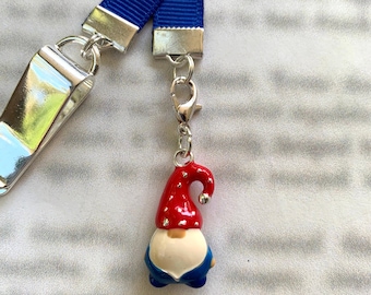 Gnome attachable bookmark - Special clip attaches to cover, ribbon marks your page, never lose your bookmark again!