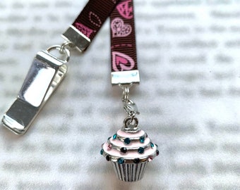 Cupcake Baker Attachable Bookmark - Special clip attaches to cover, ribbon marks your page, never lose your bookmark again!