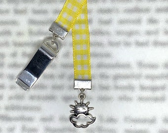 Sun & Cloud  Sunshine Attachable Bookmark Gift - Special clip attaches to cover, ribbon marks your page, never lose your place!