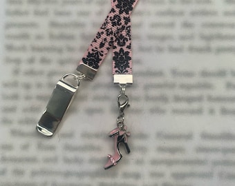 High Heel Fashionista Shoe Charm Attachable Bookmark - Special clip attaches to cover, ribbon marks your page, never lose your bookmark!