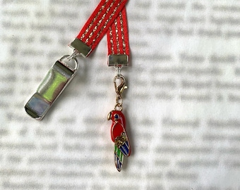 Macaw Parrot Attachable Bookmark - Special clip attaches to cover, ribbon marks your page, never lose your bookmark again!