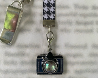 Photographer Camera Attachable Bookmark - Special clip attaches to cover, ribbon marks your page, never lose your bookmark again!