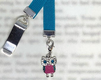 Owl Attachable Bookmark - Special clip attaches to cover, ribbon marks your page, never lose your bookmark again!