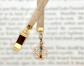 Chakra Bookmark - Attachable Bookmark with Special clip attaches to book cover, ribbon marks your page. Never lose your bookmark again!