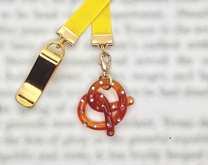 Featured listing image: Pretzel Attachable Bookmark with Special clip attaches to book cover, ribbon marks your page. Never lose your bookmark