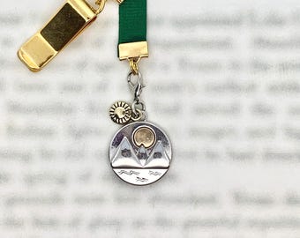 The Mountains Are Calling attachable bookmark - Special clip attaches to cover, ribbon marks your page, never lose your bookmark again!