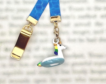 Unicorn Pool Float Bookmark -Special clip attaches to cover, ribbon marks your page. Never lose your bookmark again!
