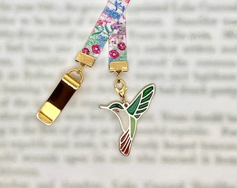 Hummingbird, Ruby Throated Attachable Bookmark - Special clip attaches to cover, ribbon marks your page. Never lose your bookmark again!